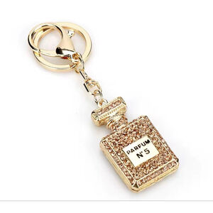 Perfume Bottle Rhinestone Keychain Pendant Bag Charm - Champagne/Gold 2